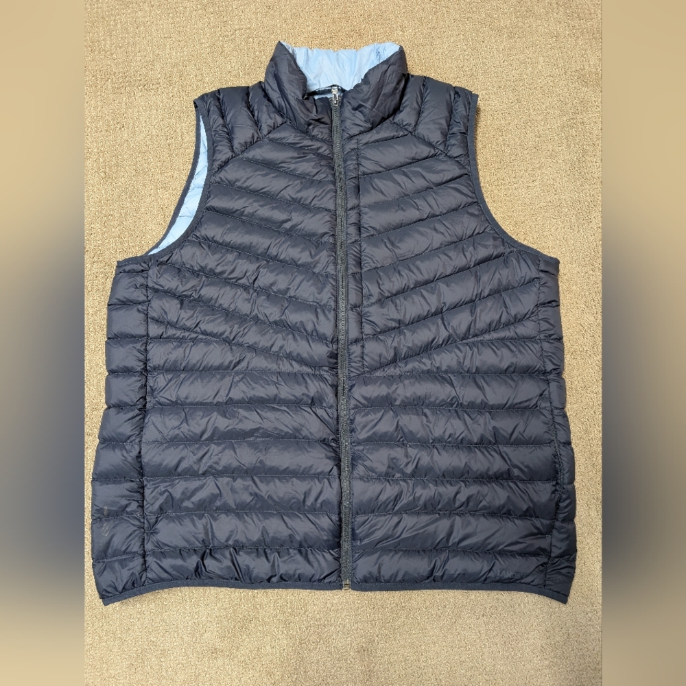 Lands End Puffer Vest Mens XL 46-48 Down Feather Insulated Navy Blue Zip Pocket